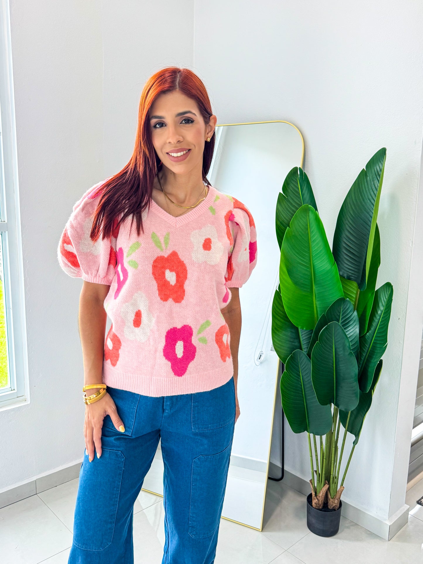 “Angela” Pink Floral TOP