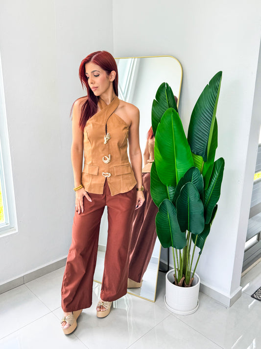 “Arlene” Chocolate Belted Pant