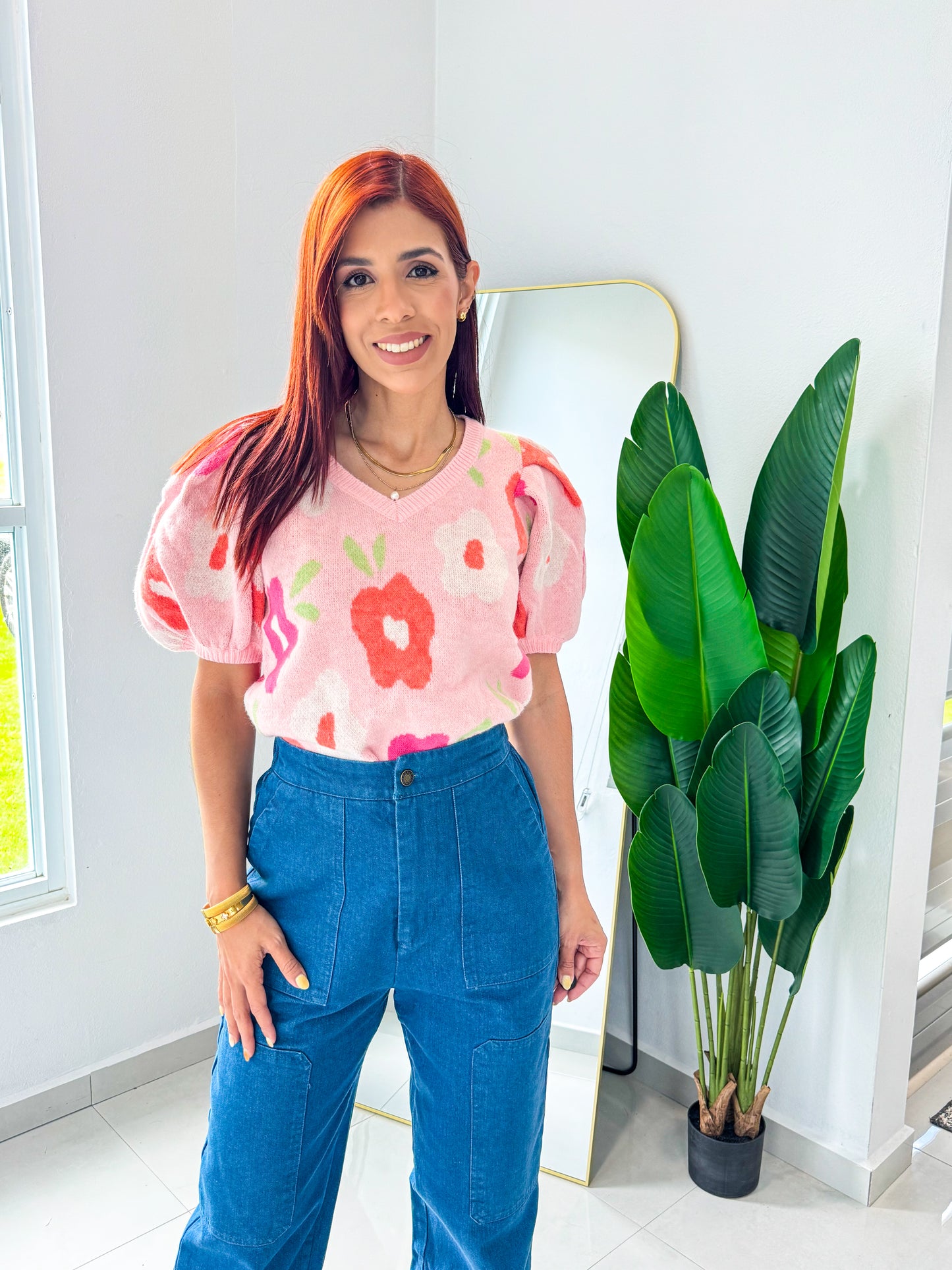 “Angela” Pink Floral TOP