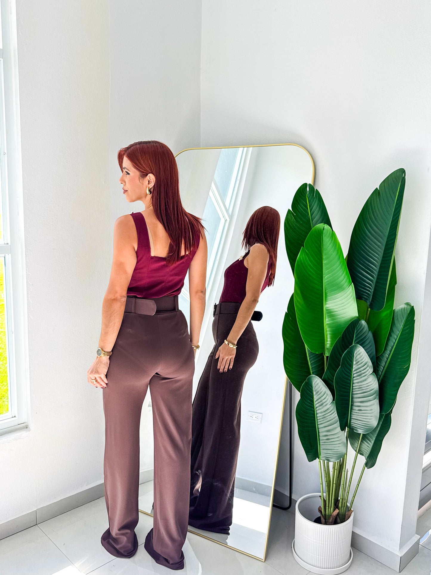 “Edna” Wine Embellished Peplum Top