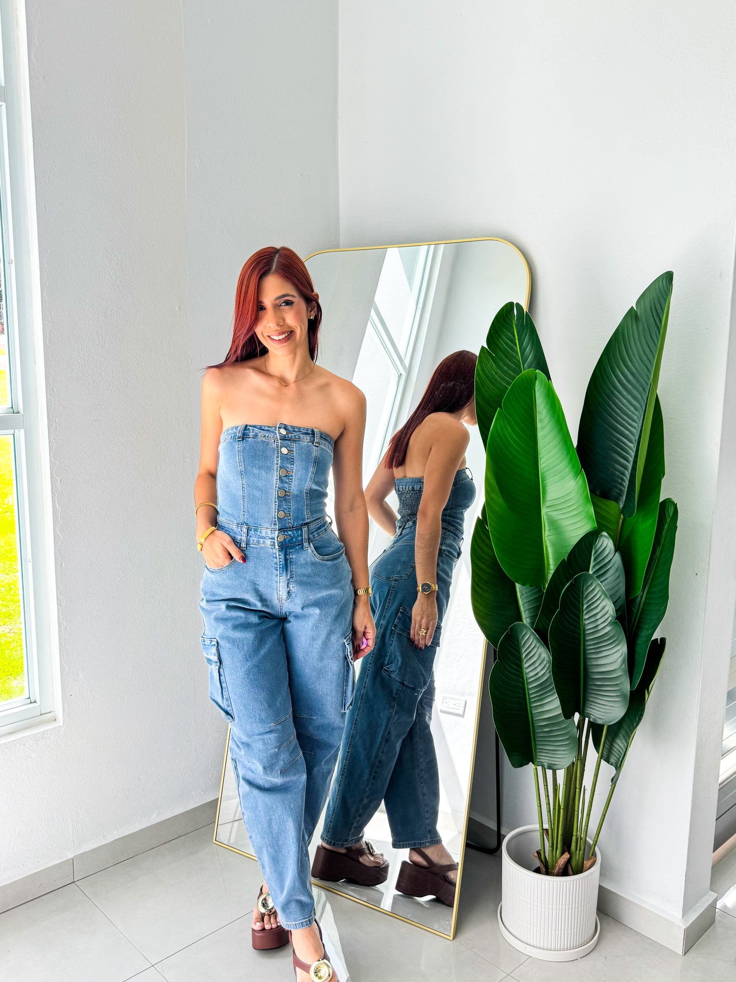 “Alaia” Denim Barrel Jumpsuit