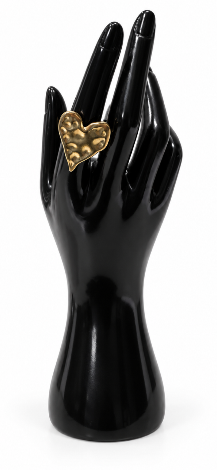Golden Textured Heart Ring