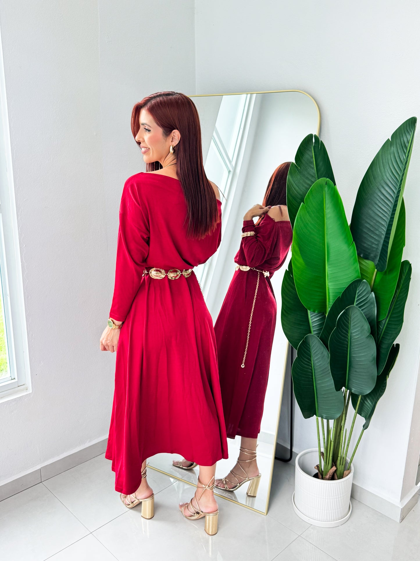 “Nelida” Wine Midi Dress