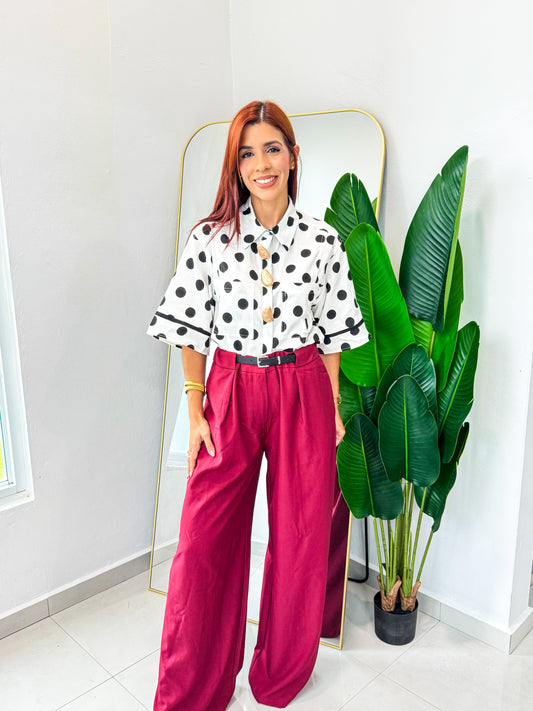 “Esther” Wine Belted Pant