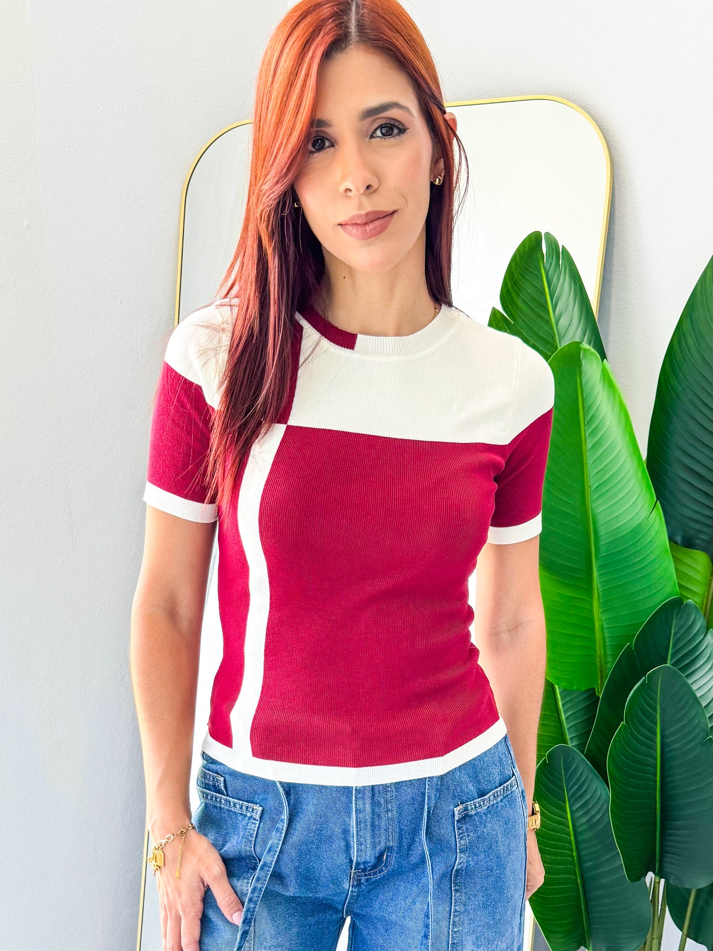 “Kathia” Color Block Wine Top