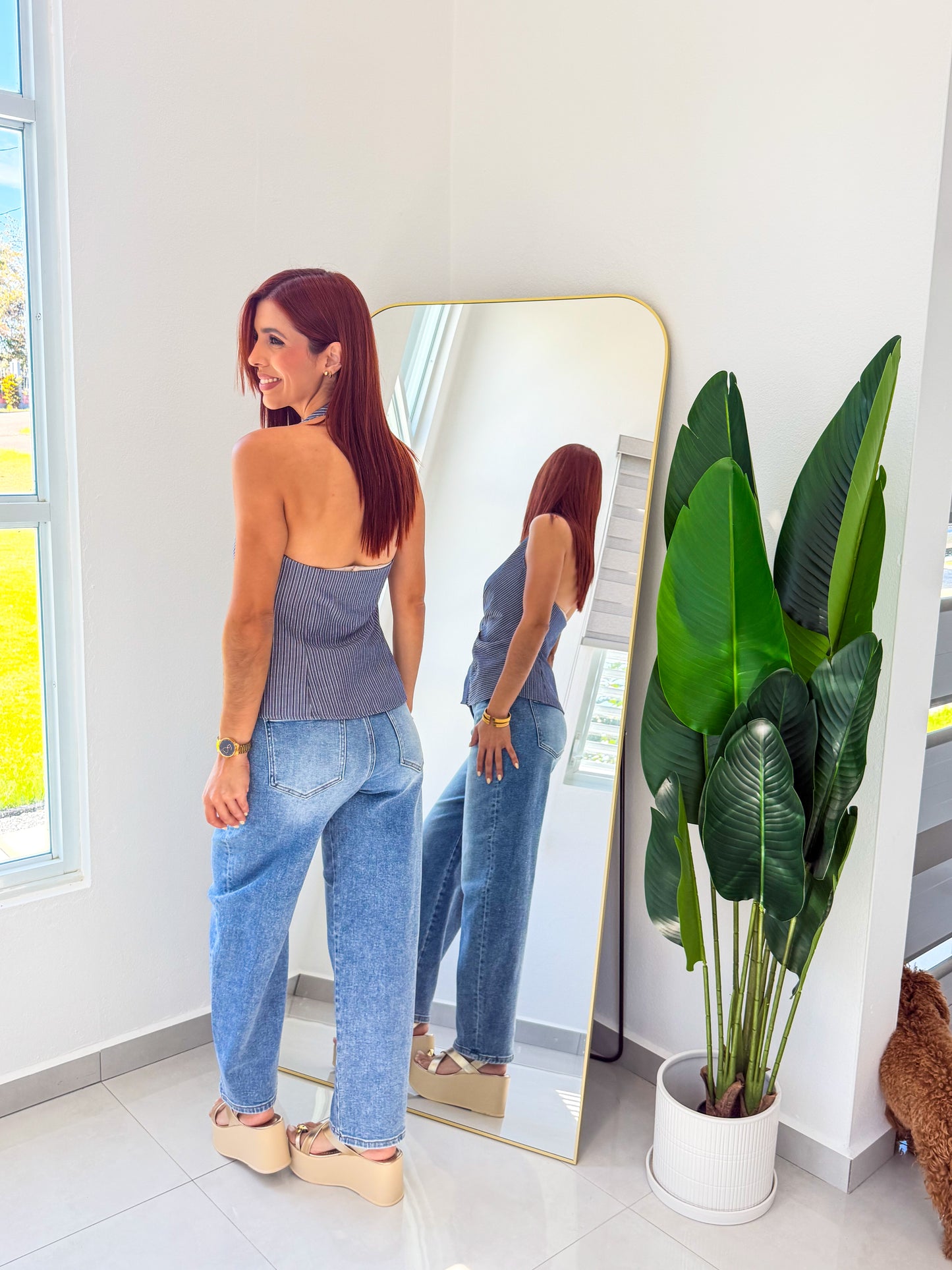 “Gabriela” Navy Halter Top