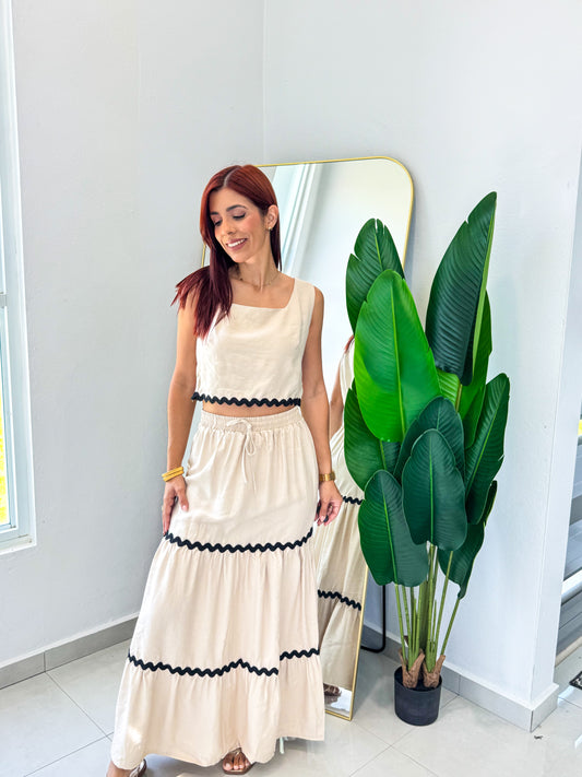 “Cristal” Taupe Skirt Set