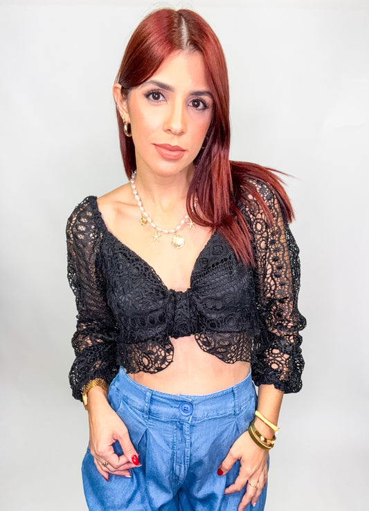 “Emilia” Lace Black Crop Top