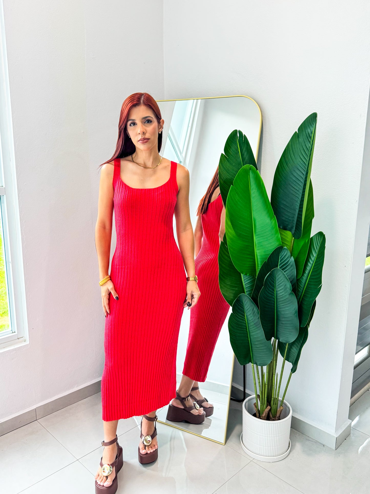 “Tiara” Red Midi Dress