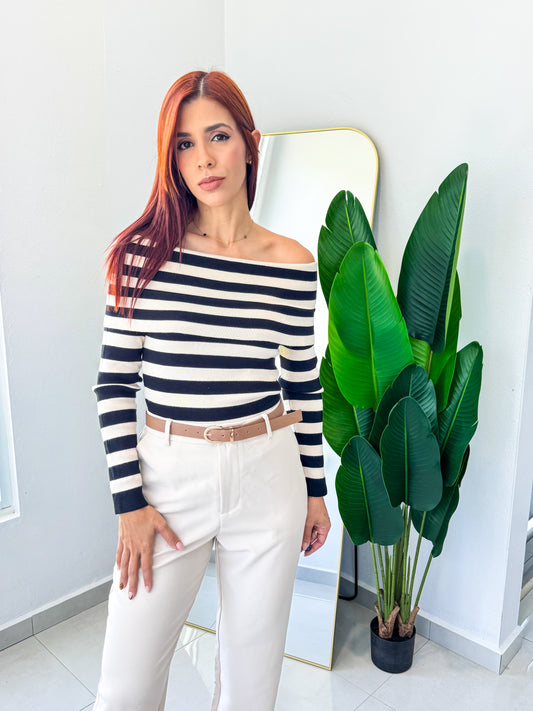 “Alondra” Black/Cream Stripe TOP