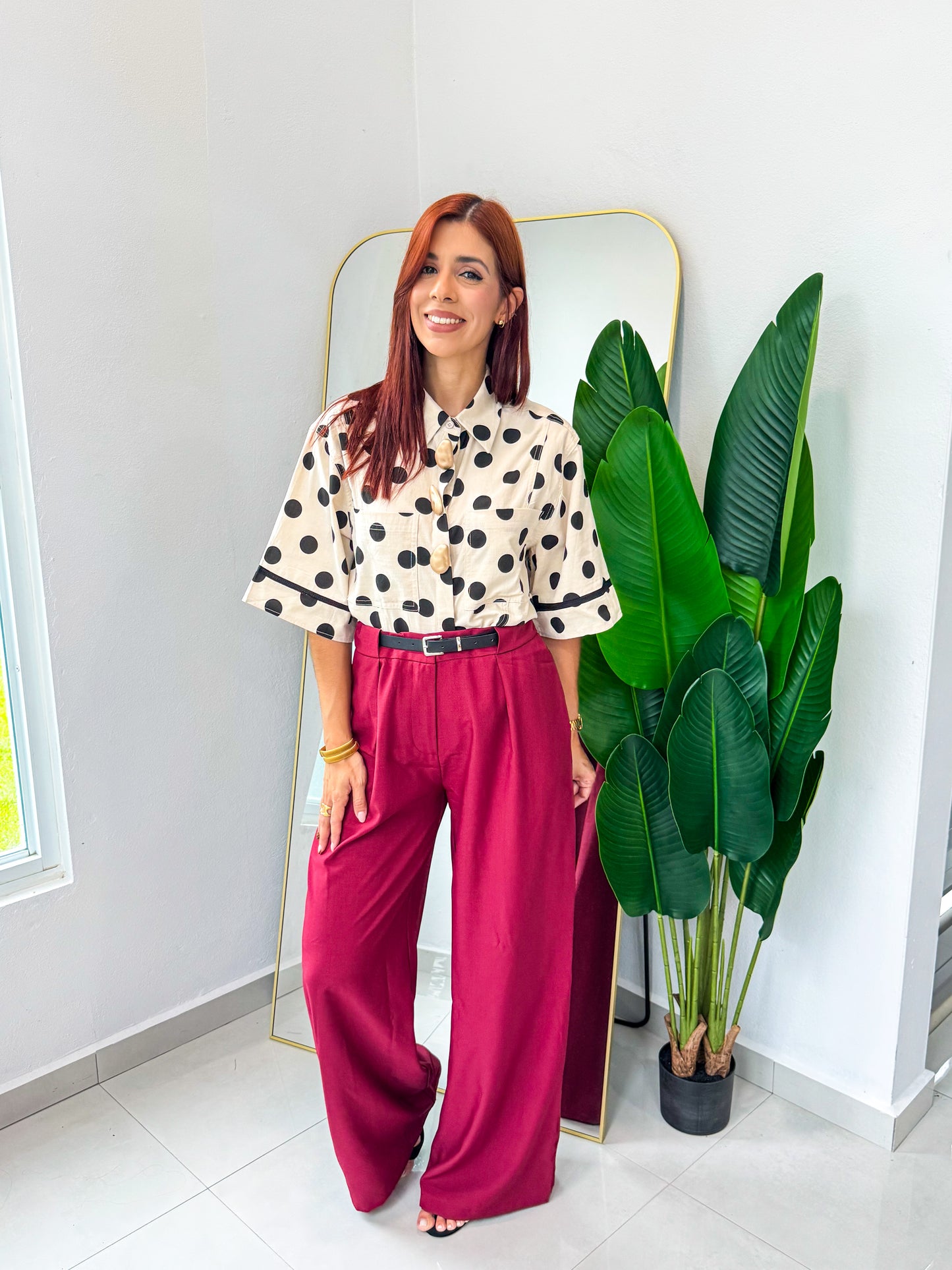 “Esther” Wine Belted Pant