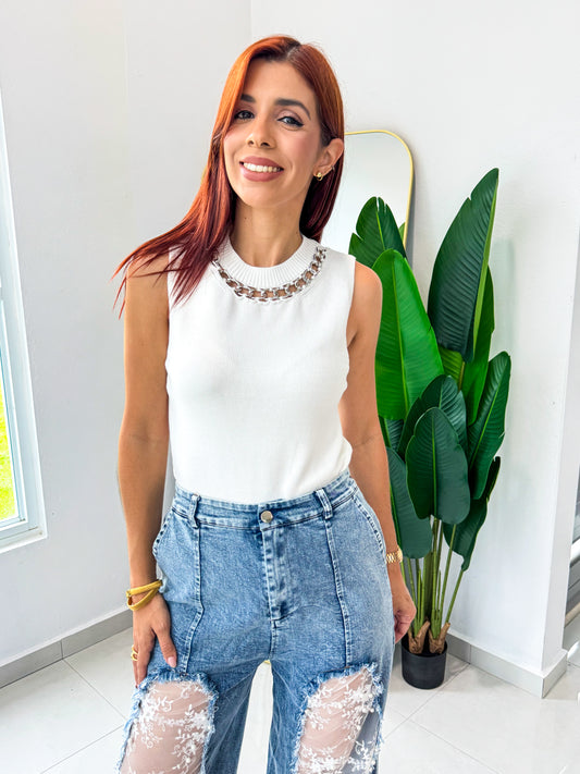 “Karina” White Chain Top