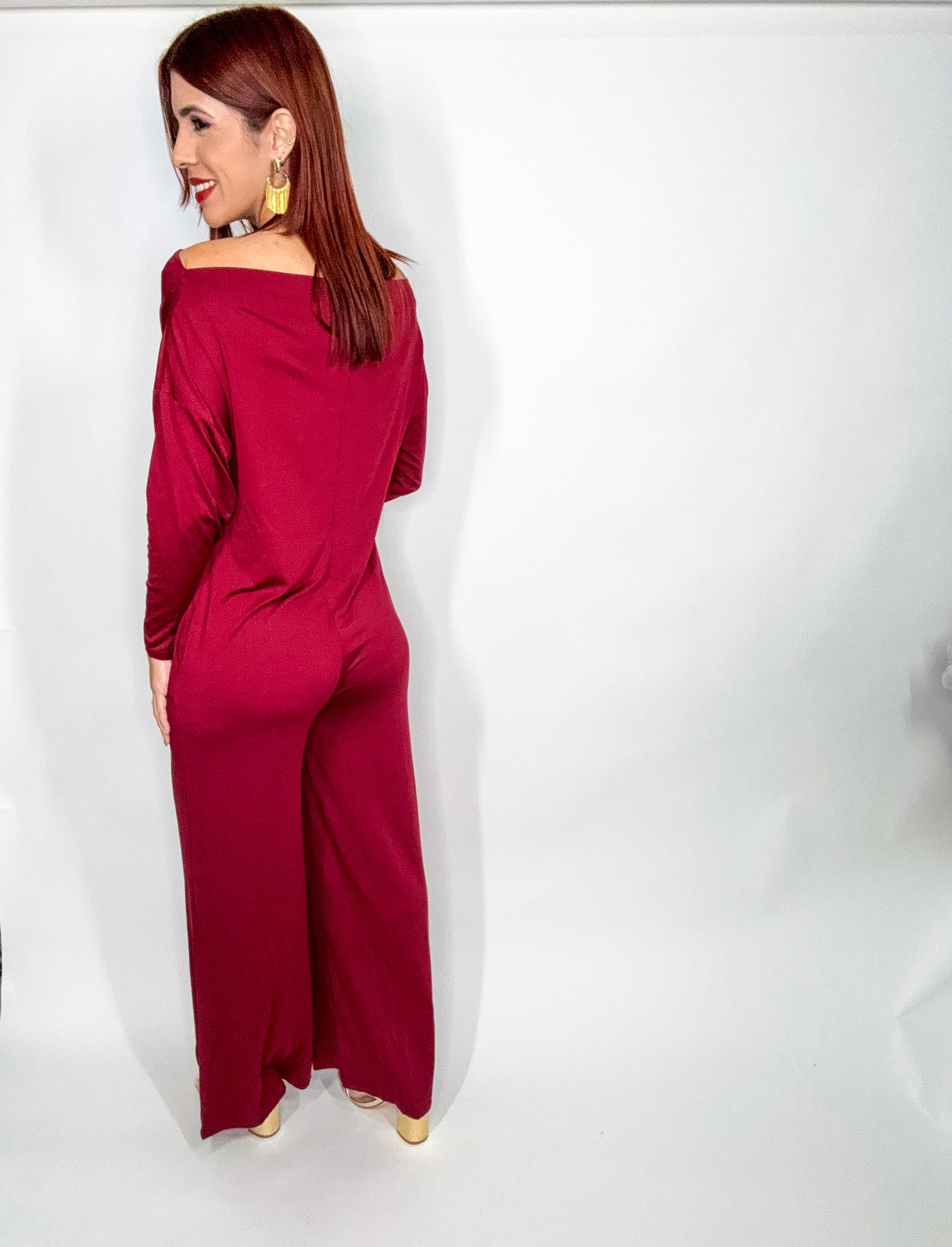 “Zuleika” Burgundy Relaxed Jumpsuit