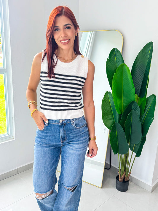 “Maribel” Stripe Black Top (leer descripción)