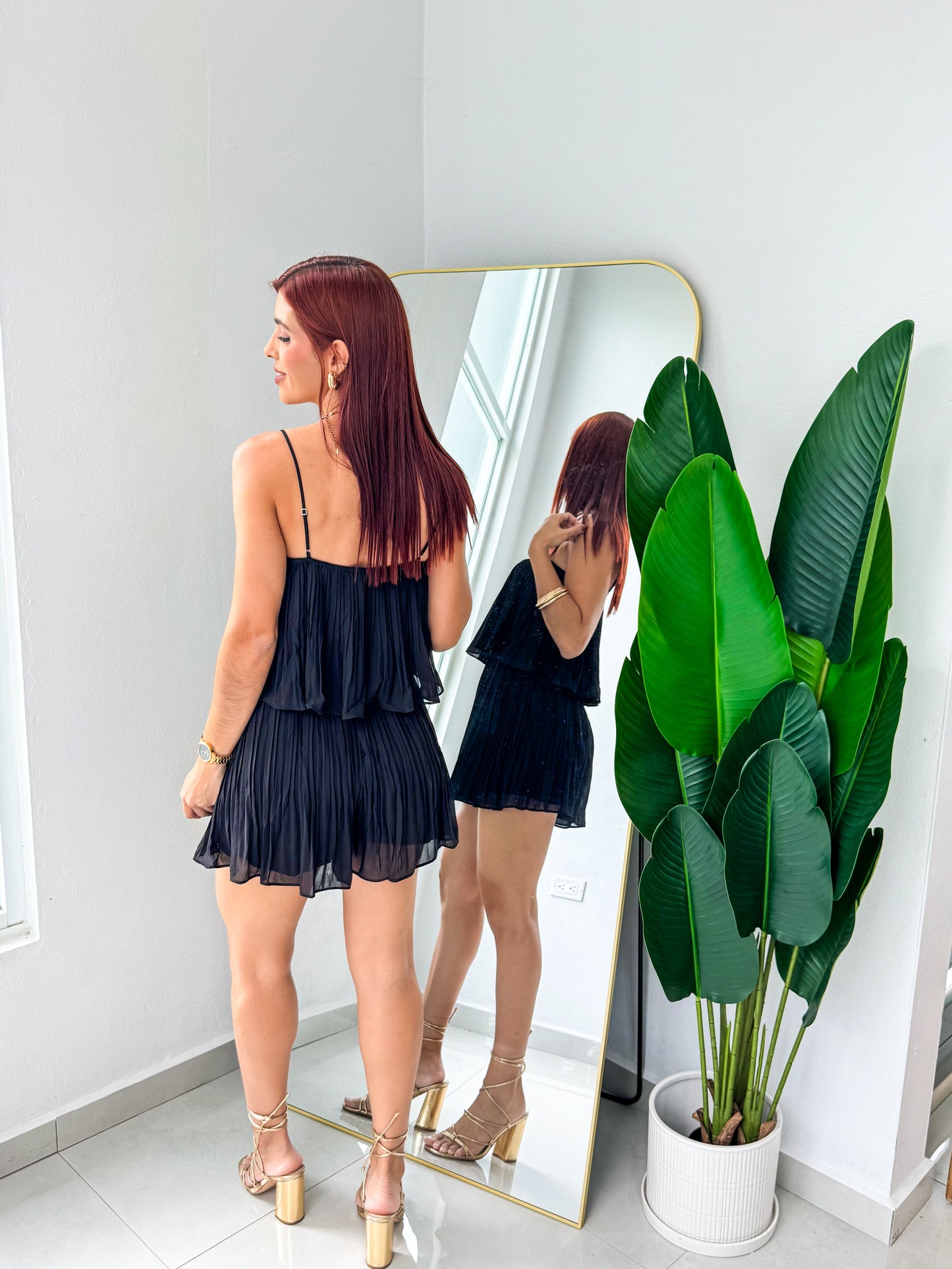 “Amaia” Pleated Black Romper