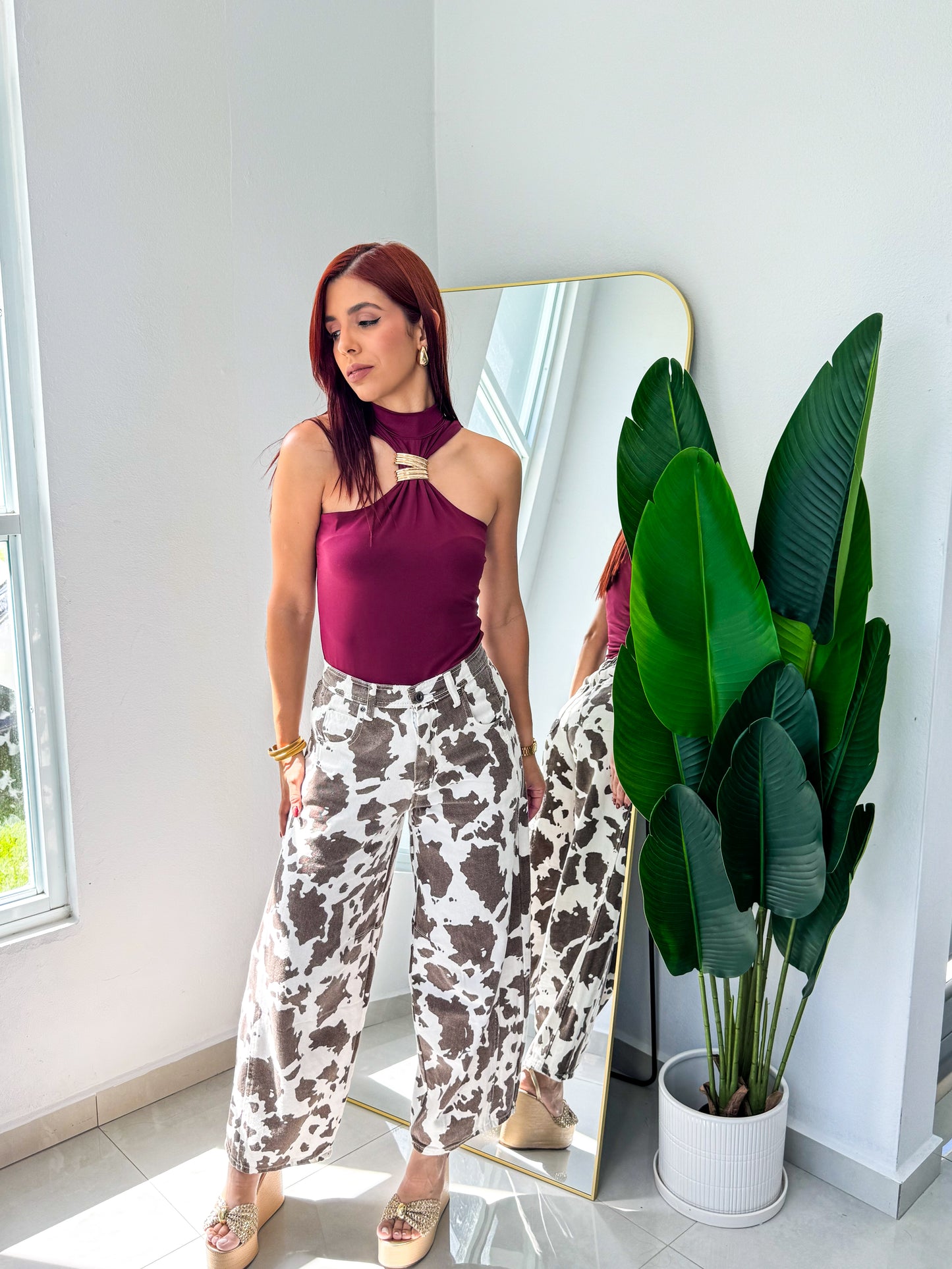 “Diorella” Gold Detail Bugundy Top