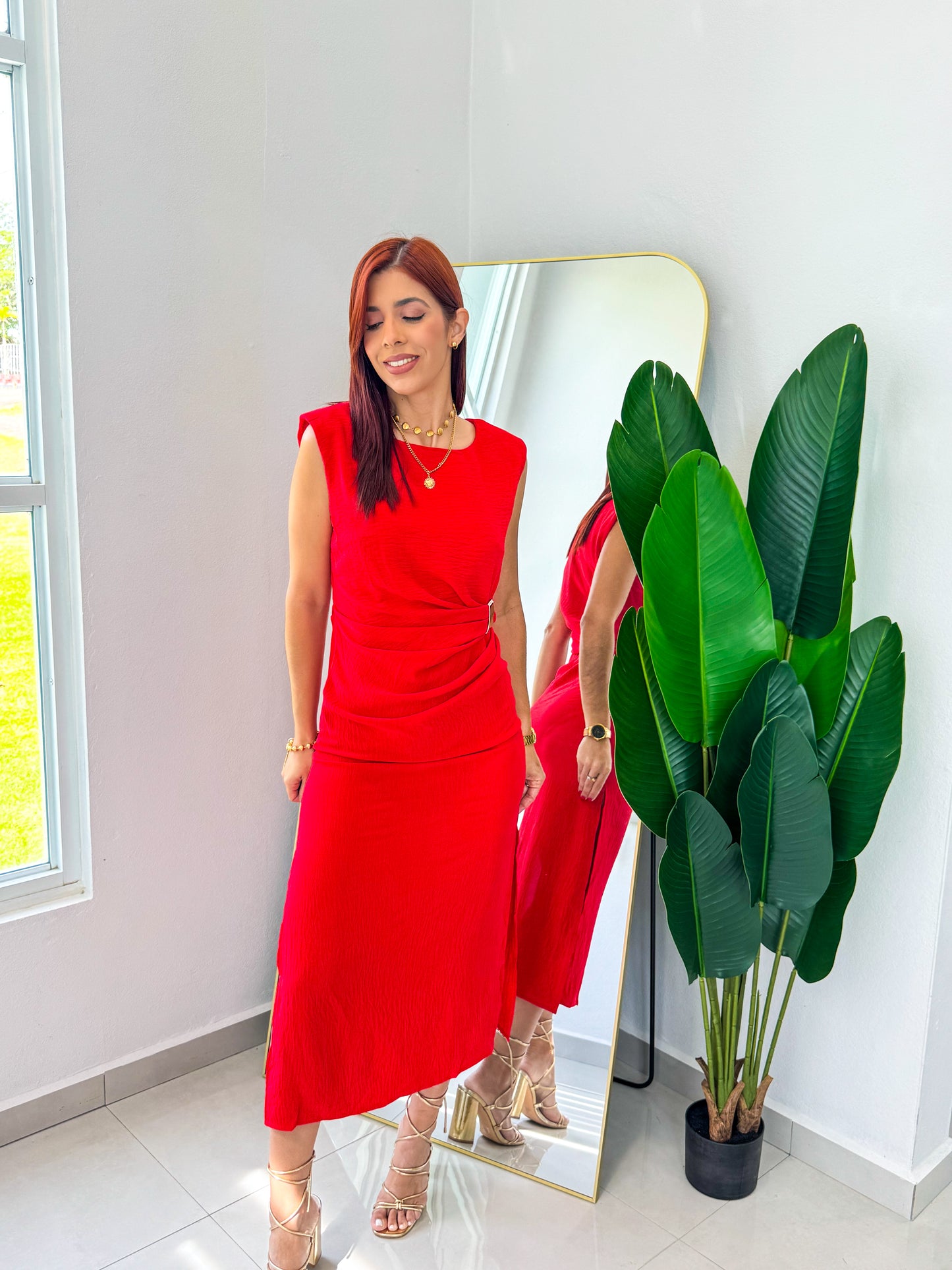 “Gisell” Red Midi Dress