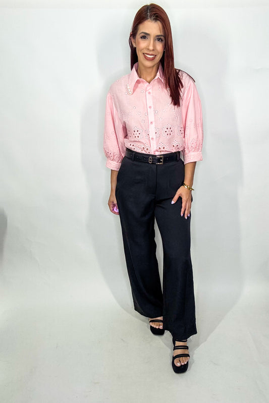 “Janette” Black Belted Pant