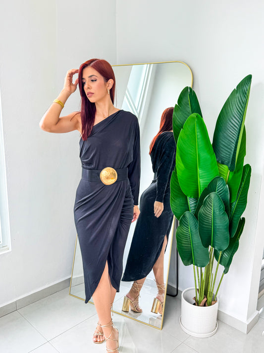 “Amanda” Black Midi Dress