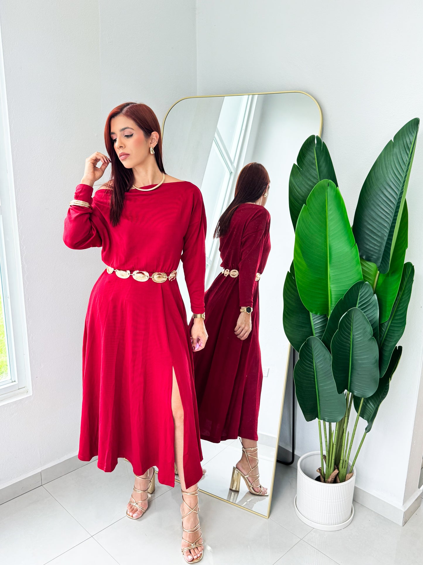 “Nelida” Wine Midi Dress