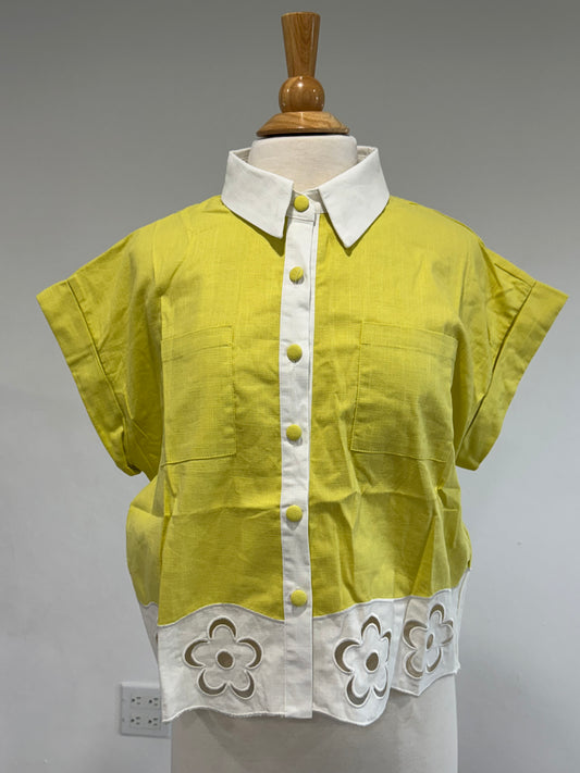 Yellow/White Lace Top