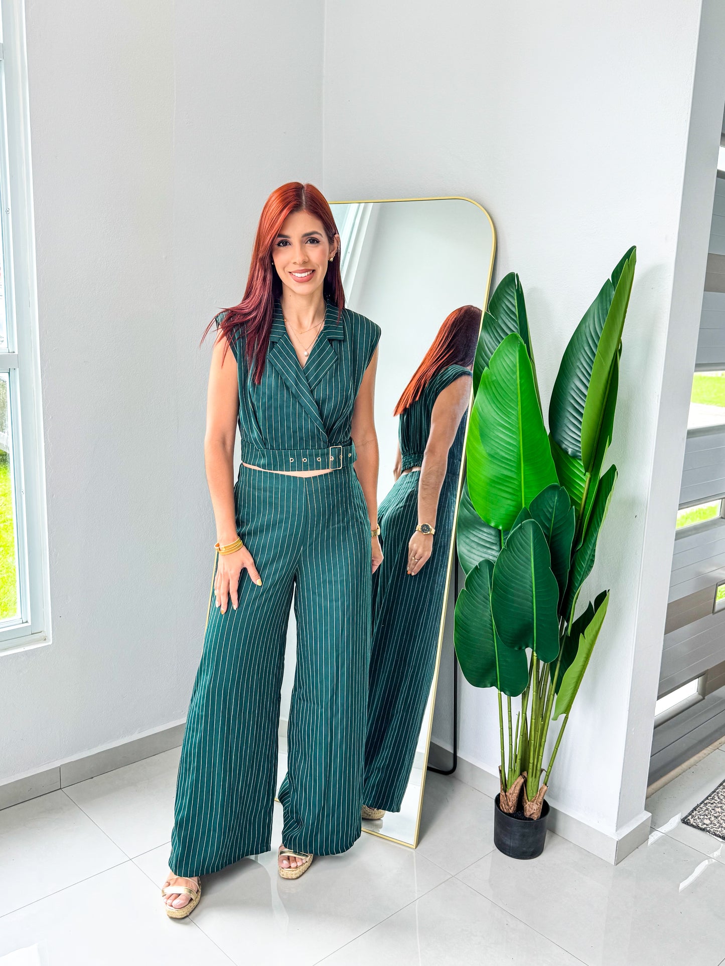 “Pamela” Emerald Stripe Set