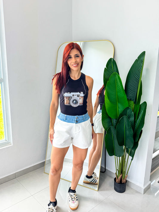 “Alicia” White/ Denim SHORT