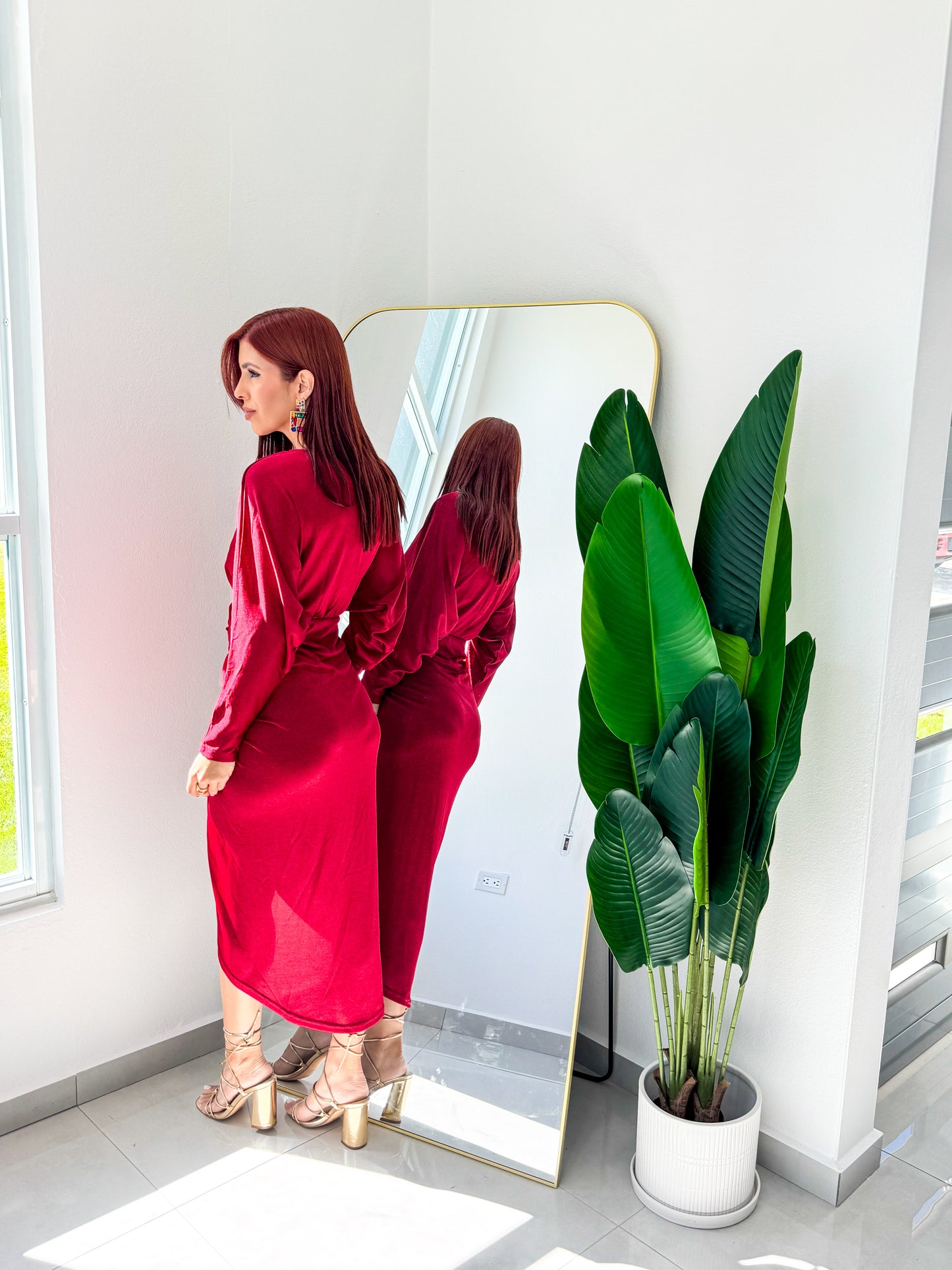 “Camila” Wine Midi Dress