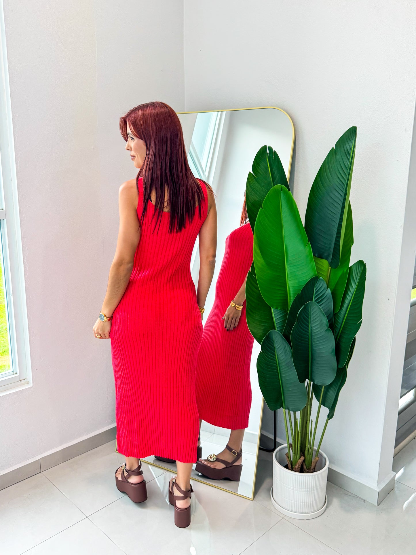 “Tiara” Red Midi Dress