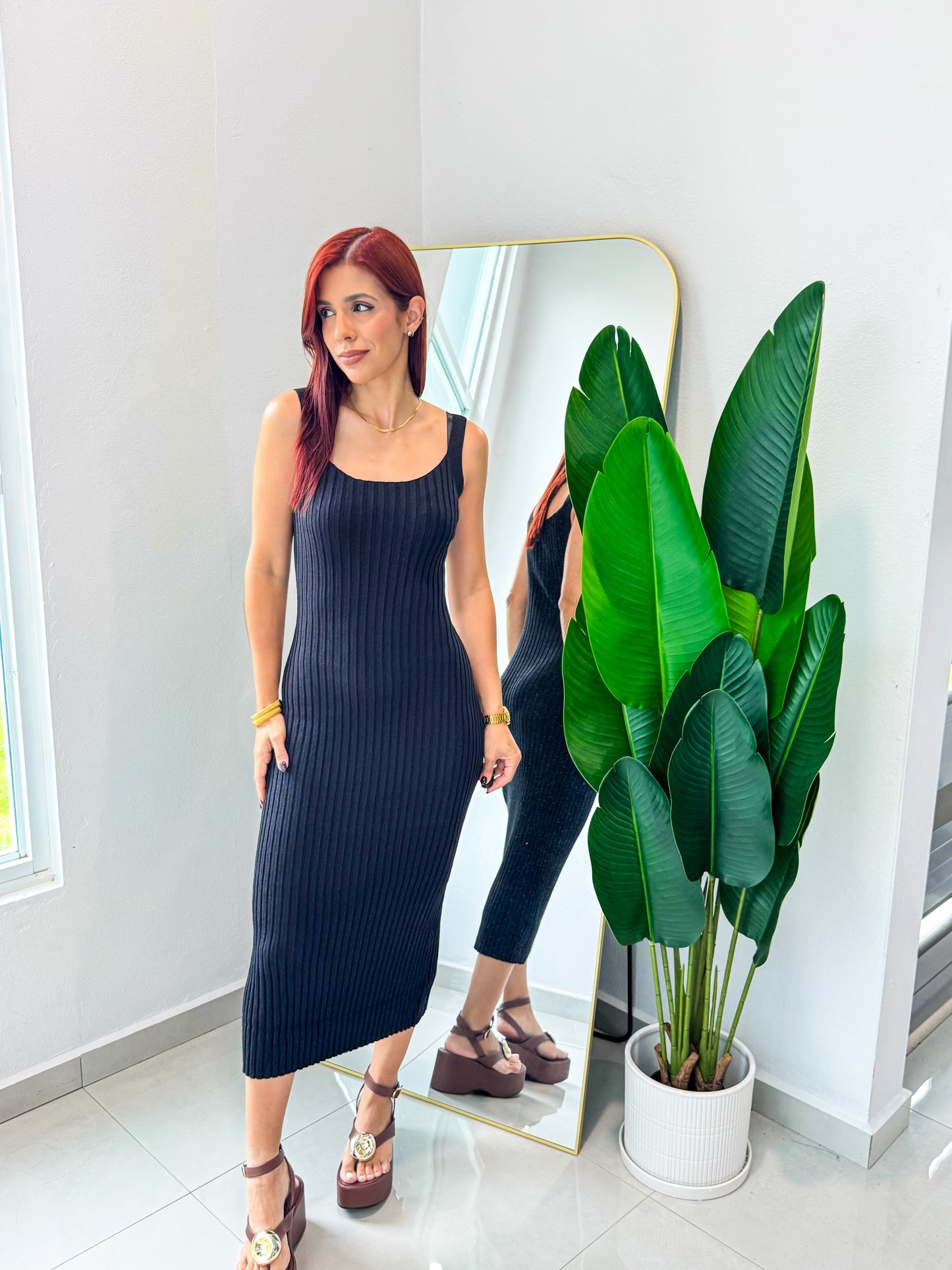 “Tiara” Black Midi Dress