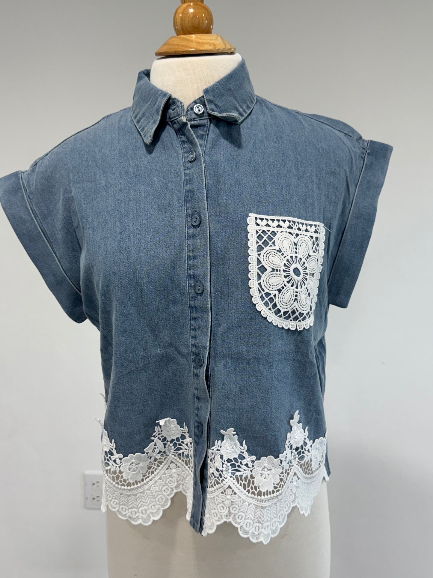 Light Denim Lace Top