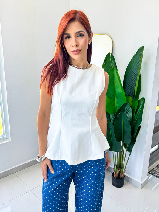 “Ashley” White Peplum Top