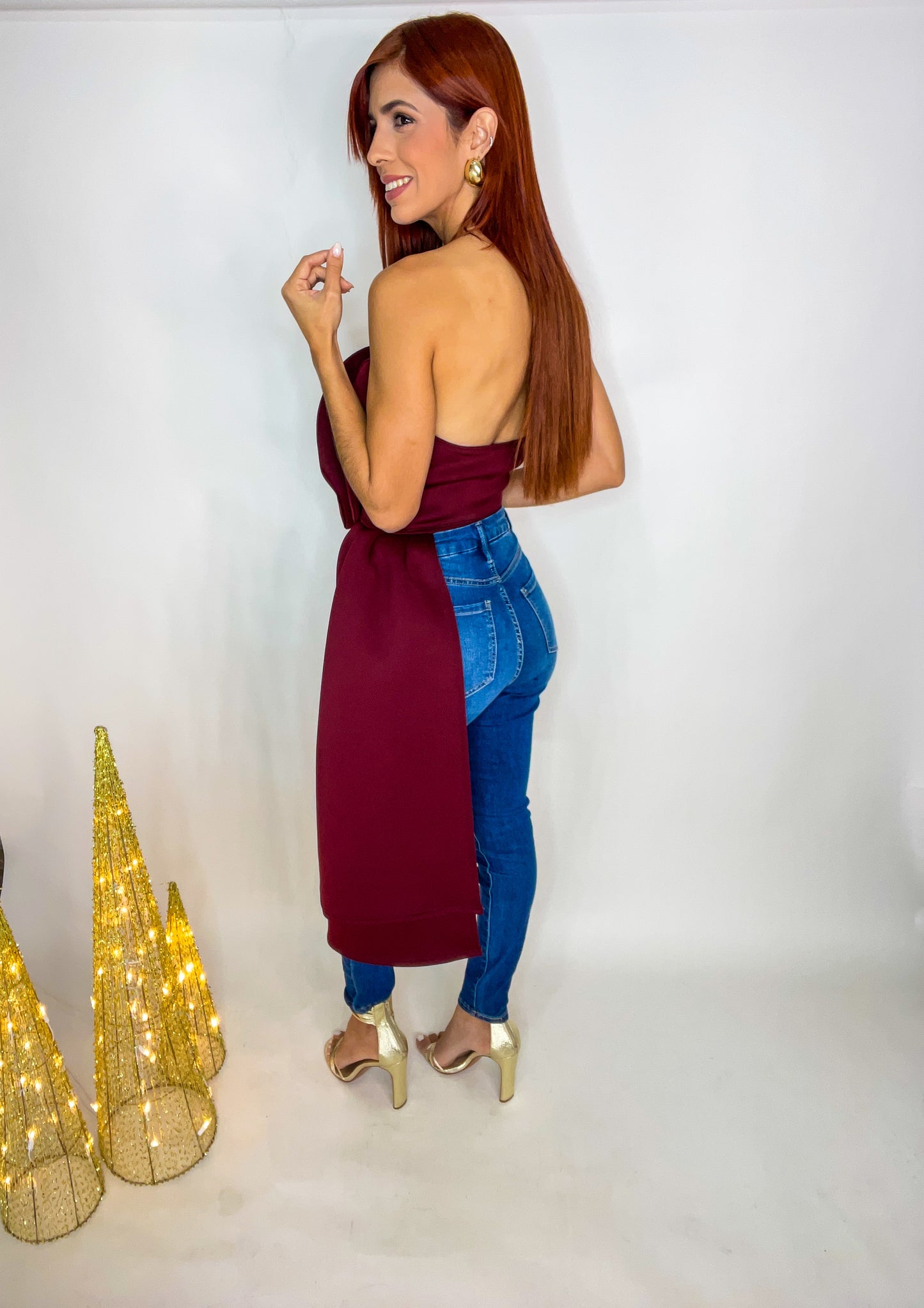 "Galilea" Burgundy Floral Strapless Top