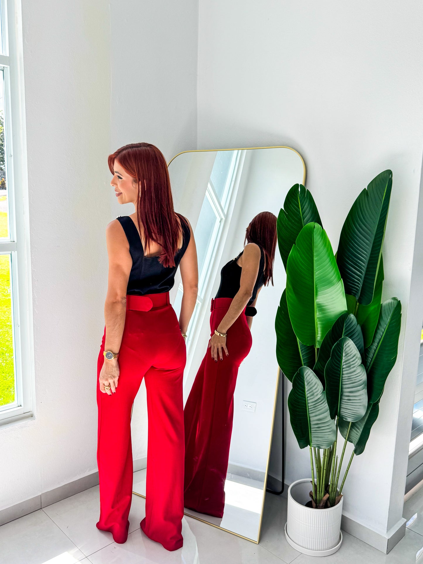 “Alana” Red High Waisted Pant