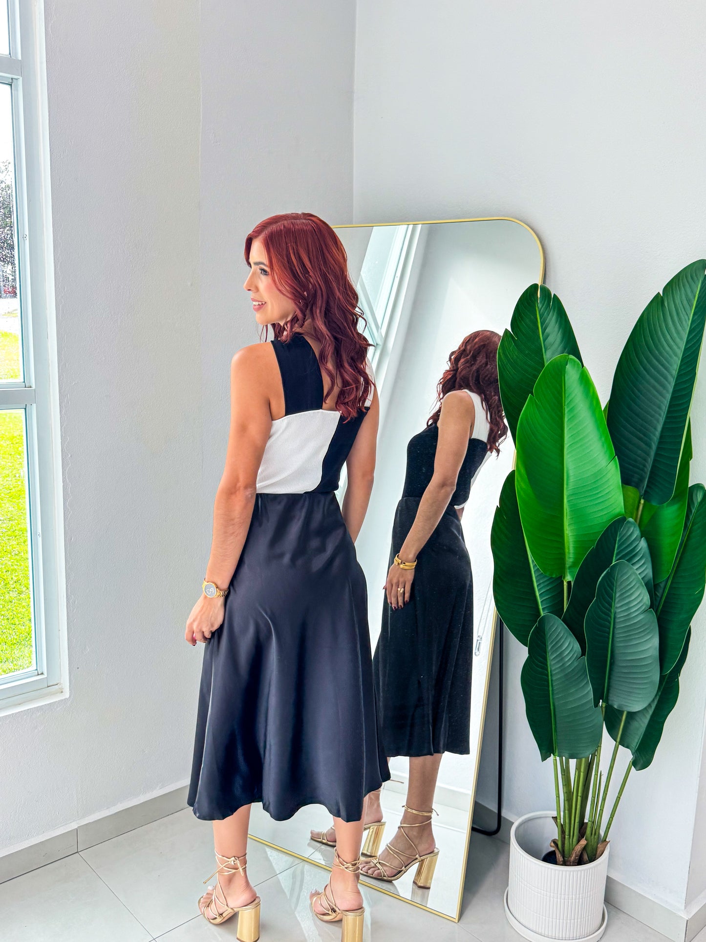 “Ingrid” Black Midi Satin Skirt