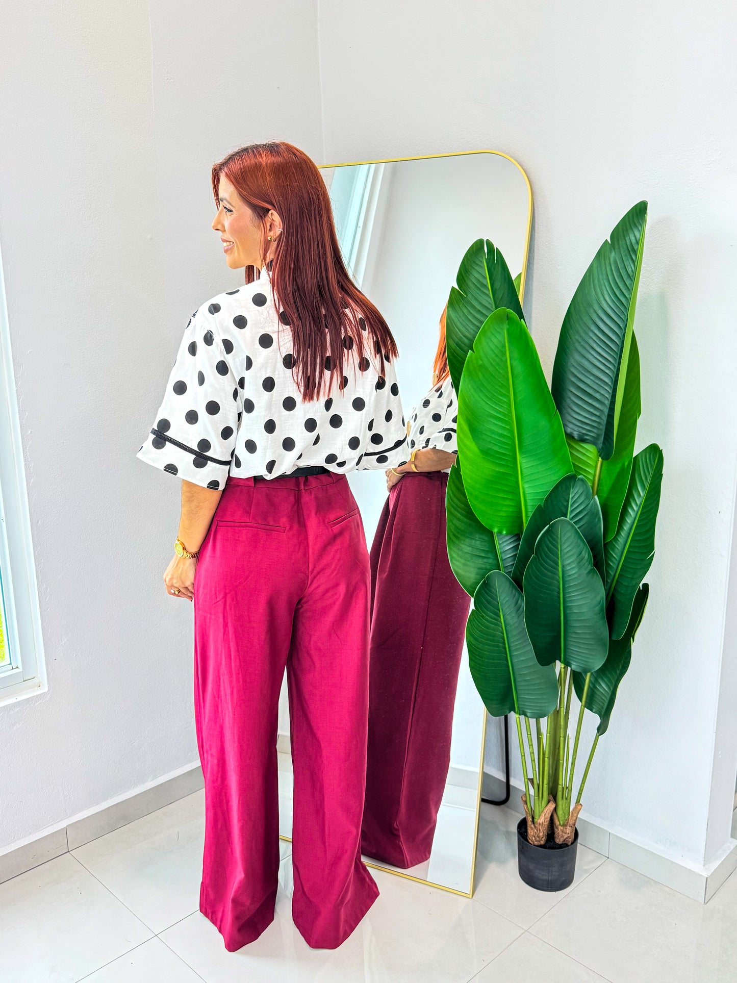 “Esther” Wine Belted Pant