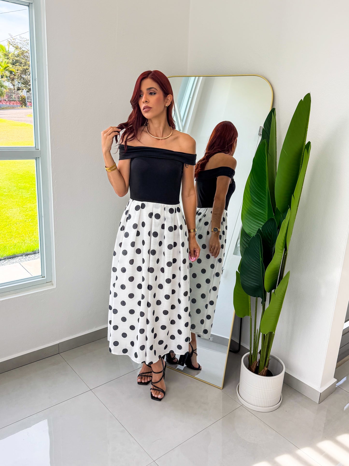 “Evelyn” Polka Dots Midi Dress