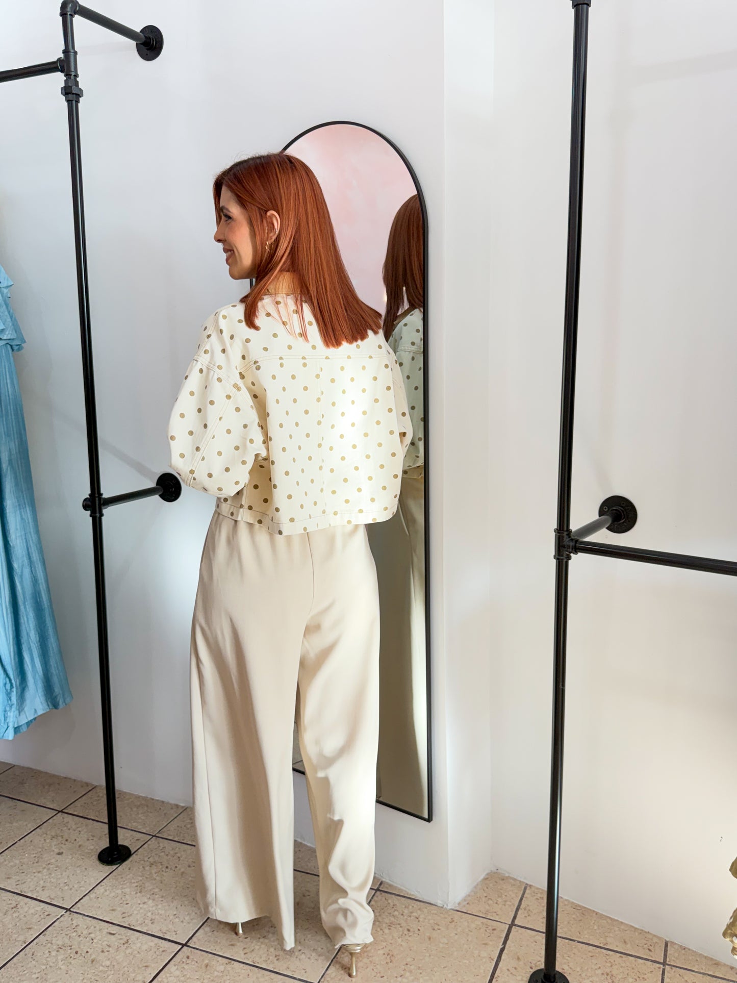 “Yarelis” Ivory/Beige Polka Dots Jacket