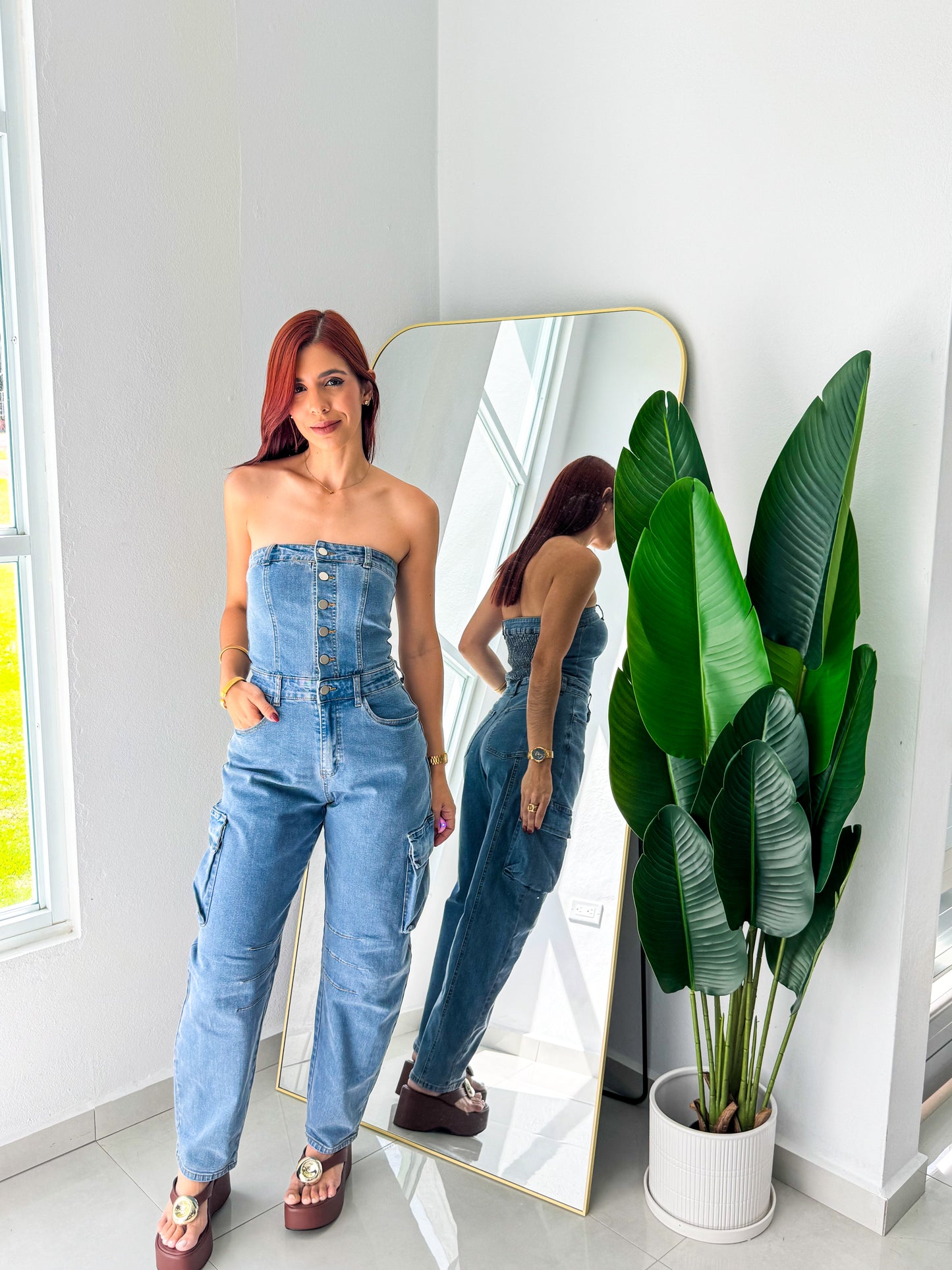 “Alaia” Denim Barrel Jumpsuit