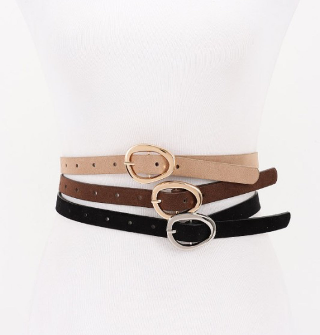 Trio Suede Belts (brown, taupe & black)