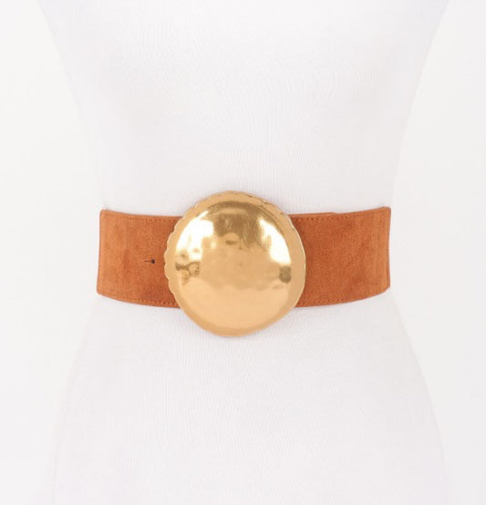 Metal Buckle Elastic Belt (Black & Camel)