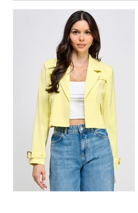 “Lina” Yellow Crop Blazer