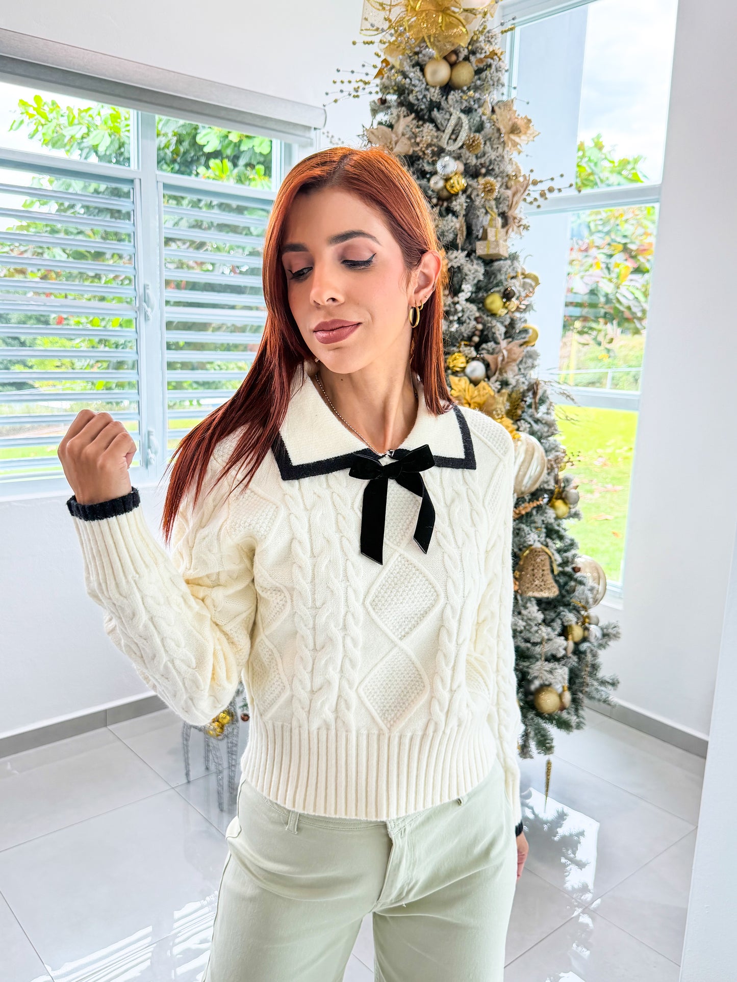 “Lina” Ivory Long Sleeve Sweater