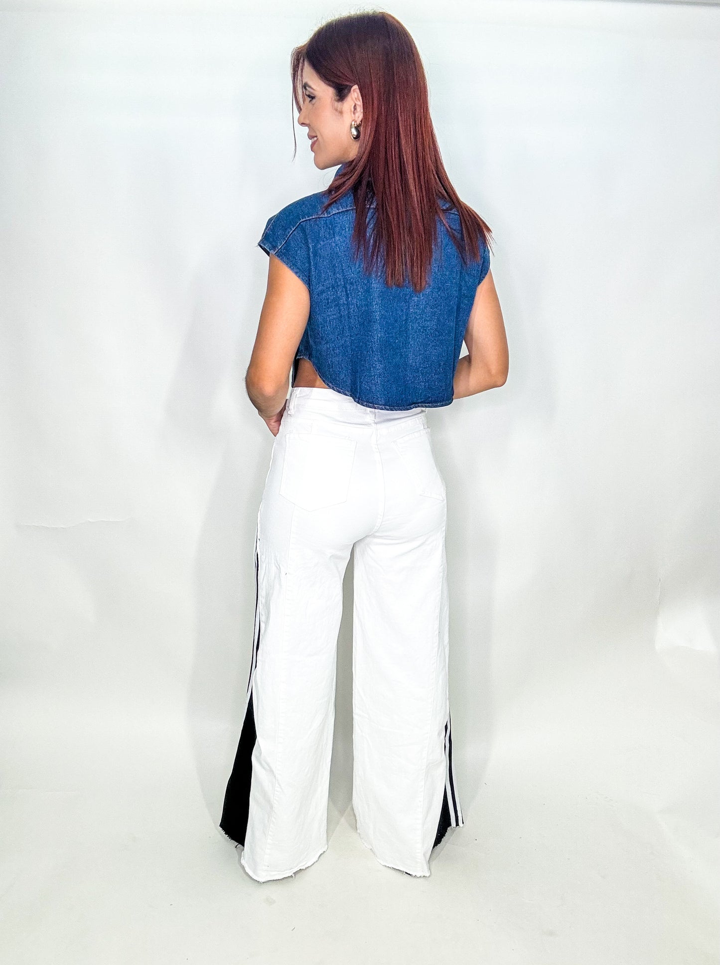 “Charleen” White Contrast Wide Leg Pant