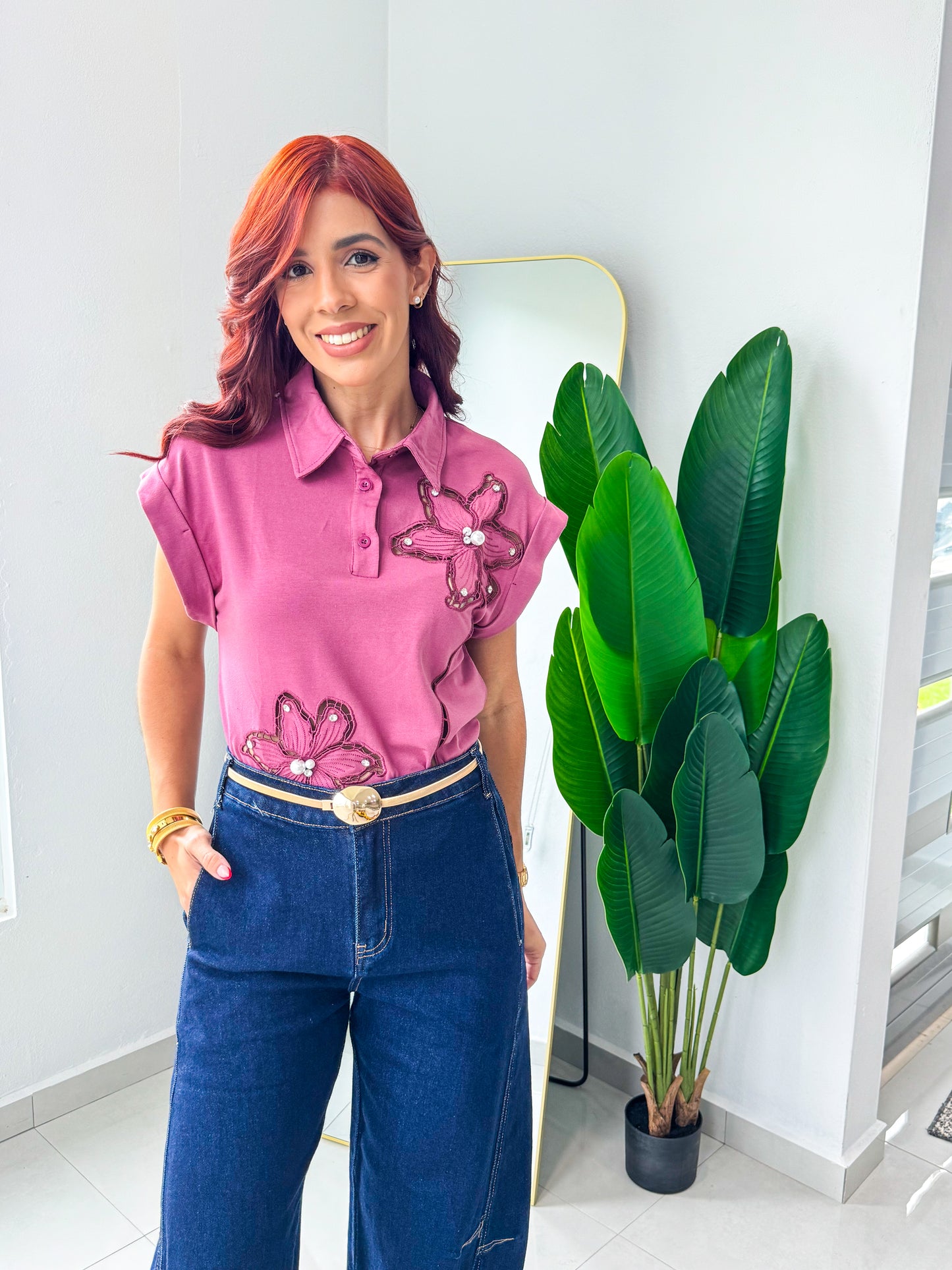 “Arelis” Burgundy Floral TOP