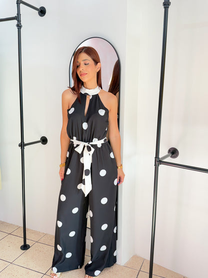 “Cristina” Black Polka Dots Jumpsuit