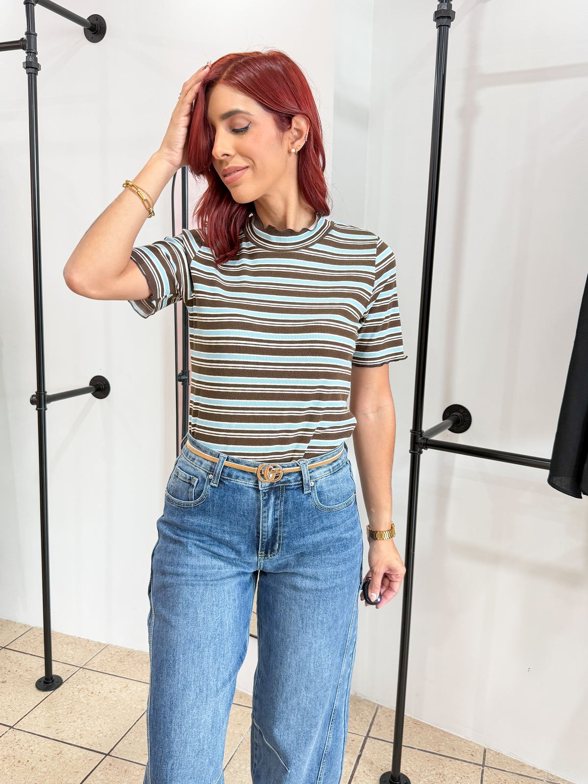 “Sheila” Brown Stripes Top