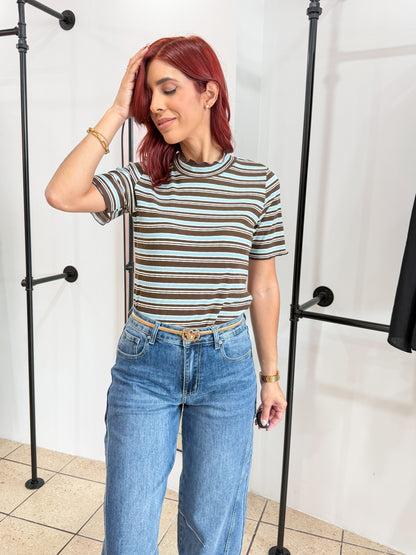 “Sheila” Brown Stripes Top