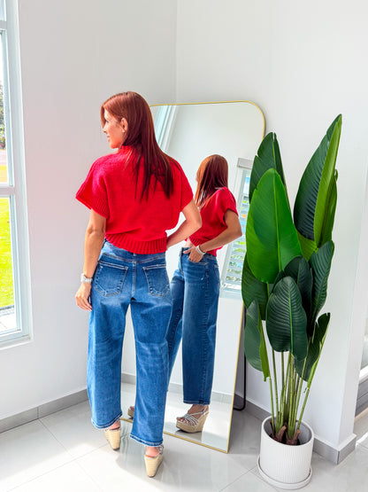 “Laura” Red Heart Sweater Top