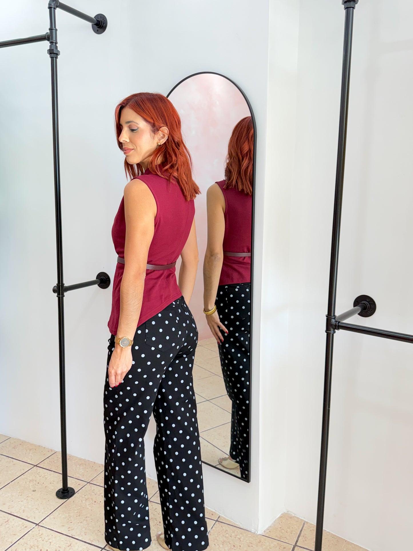 “Hilda” Black/White Polka Dots Straight Pant